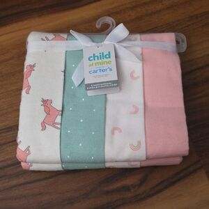 Carter's Pastel Unicorn & Rainbow 4 Blankets Set Pink, Mint, Cream 100% Cotton